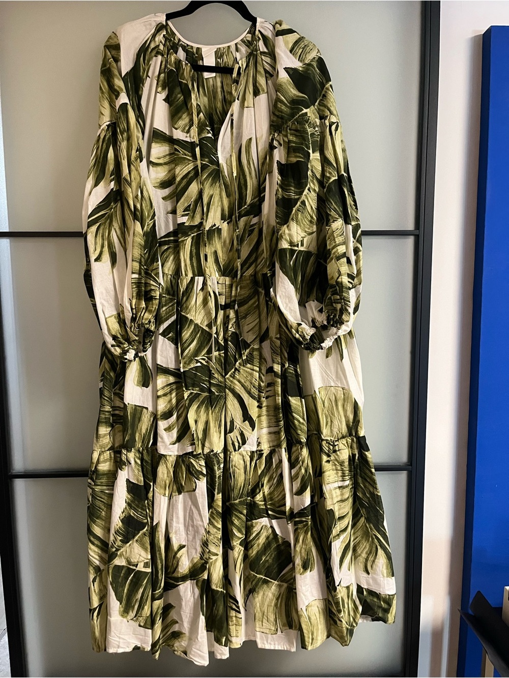 H&M Cream Maxi Dress with Green Leaf Print NWOT